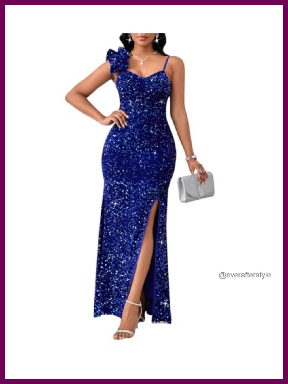 Sequin Formal Evening Gown High Split Ruffled Mermaid Maxi Dress